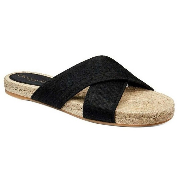 Dior Black Woven Espadrille Granville Slides - Picture 1 of 7